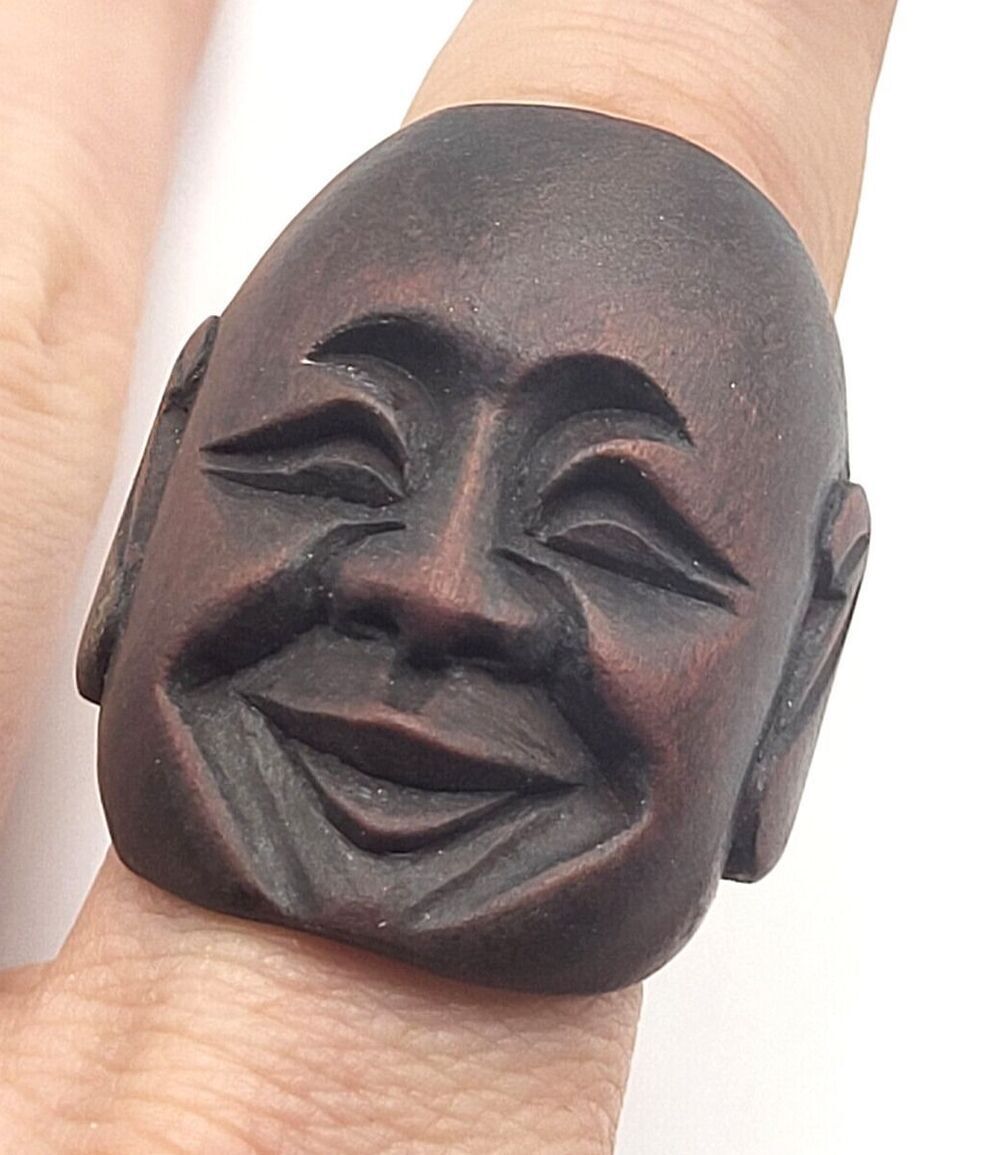 Carved Wooden Buddah Ring size 7.25